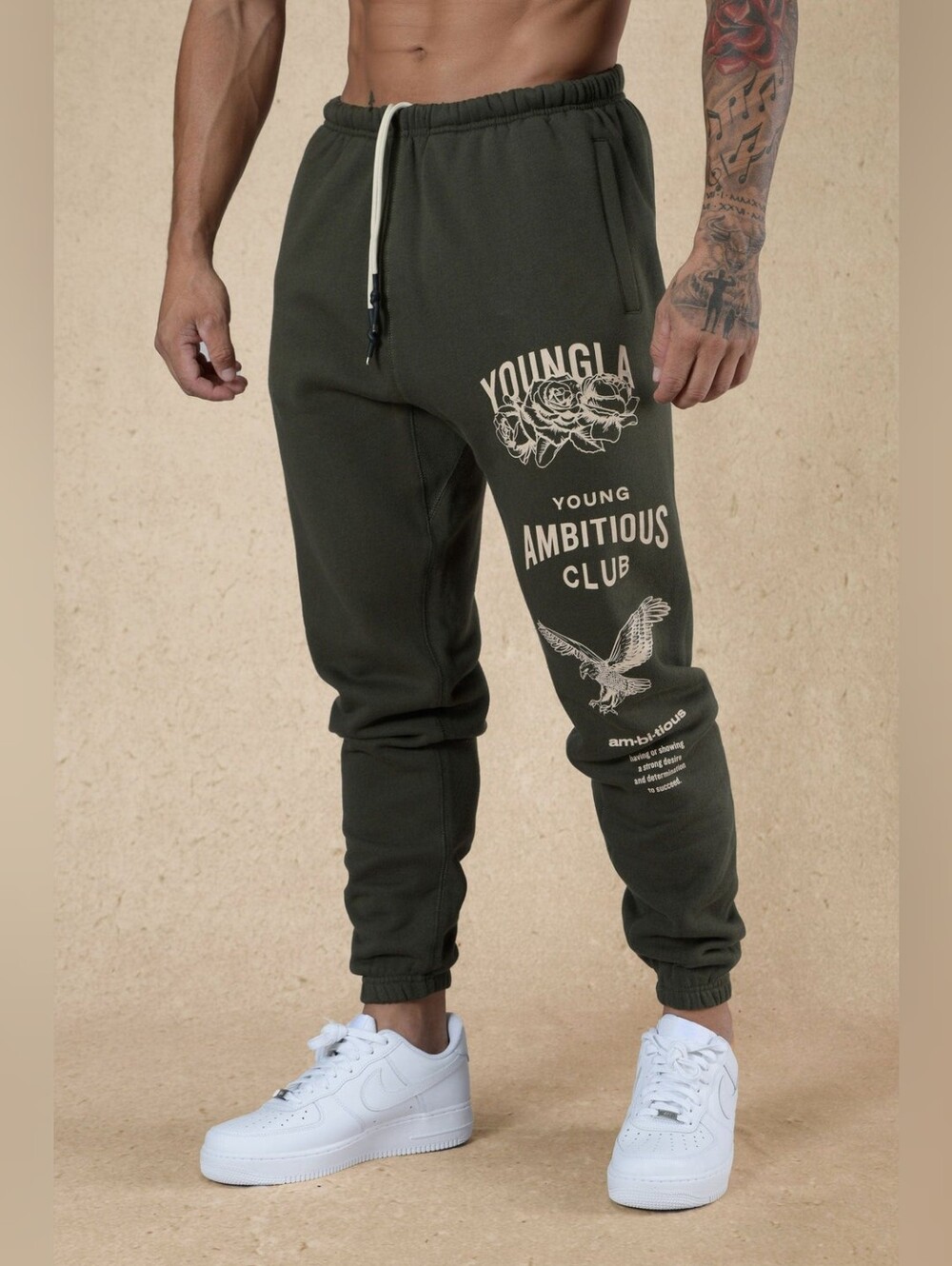 YOUNGLA 233 The Immortal Joggers Kaki Green Men Size Small 100% Cotton Relaxed